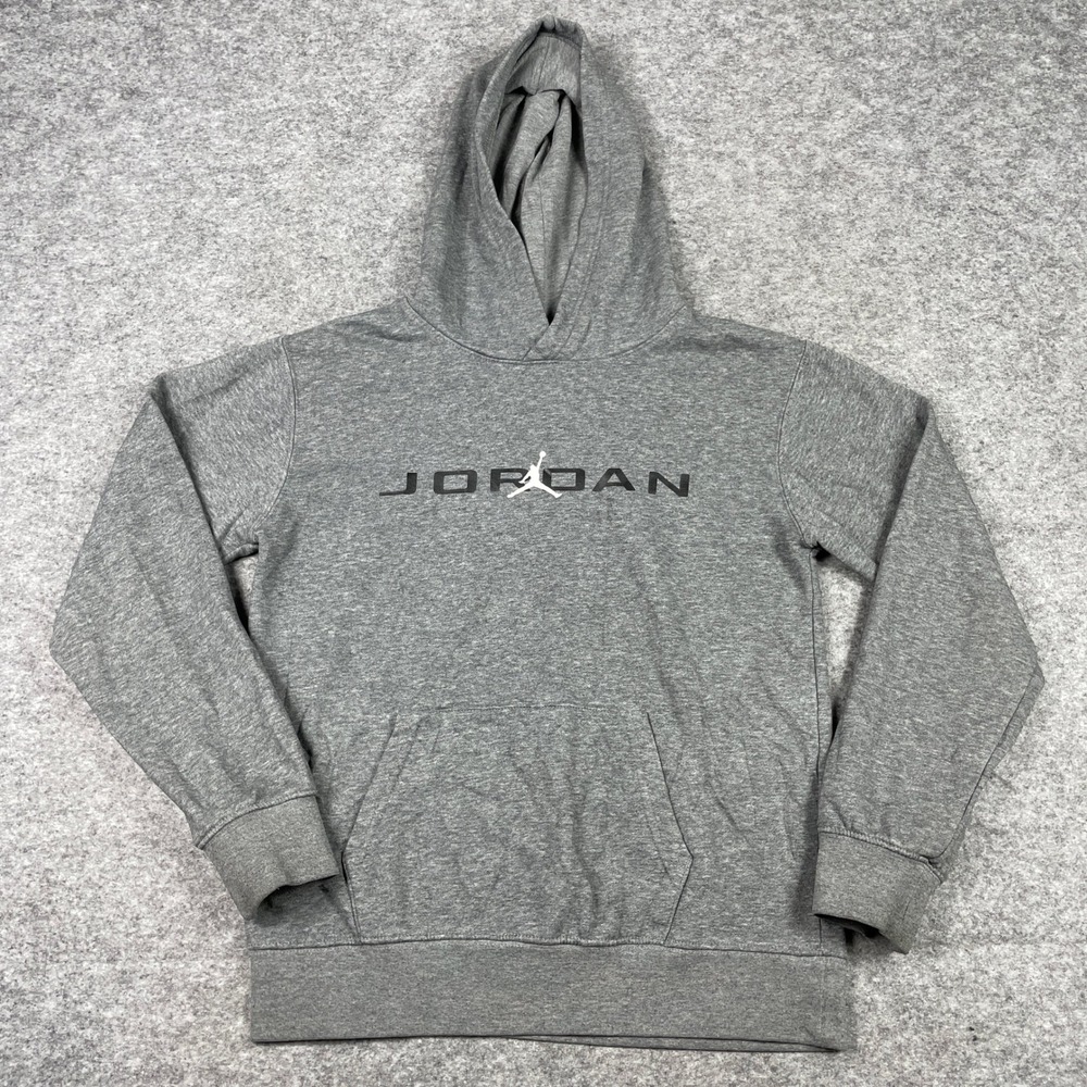Jordan Hoodie Boys Large L Gray Jumpman Pullover Fleece Sweatshirt Sport